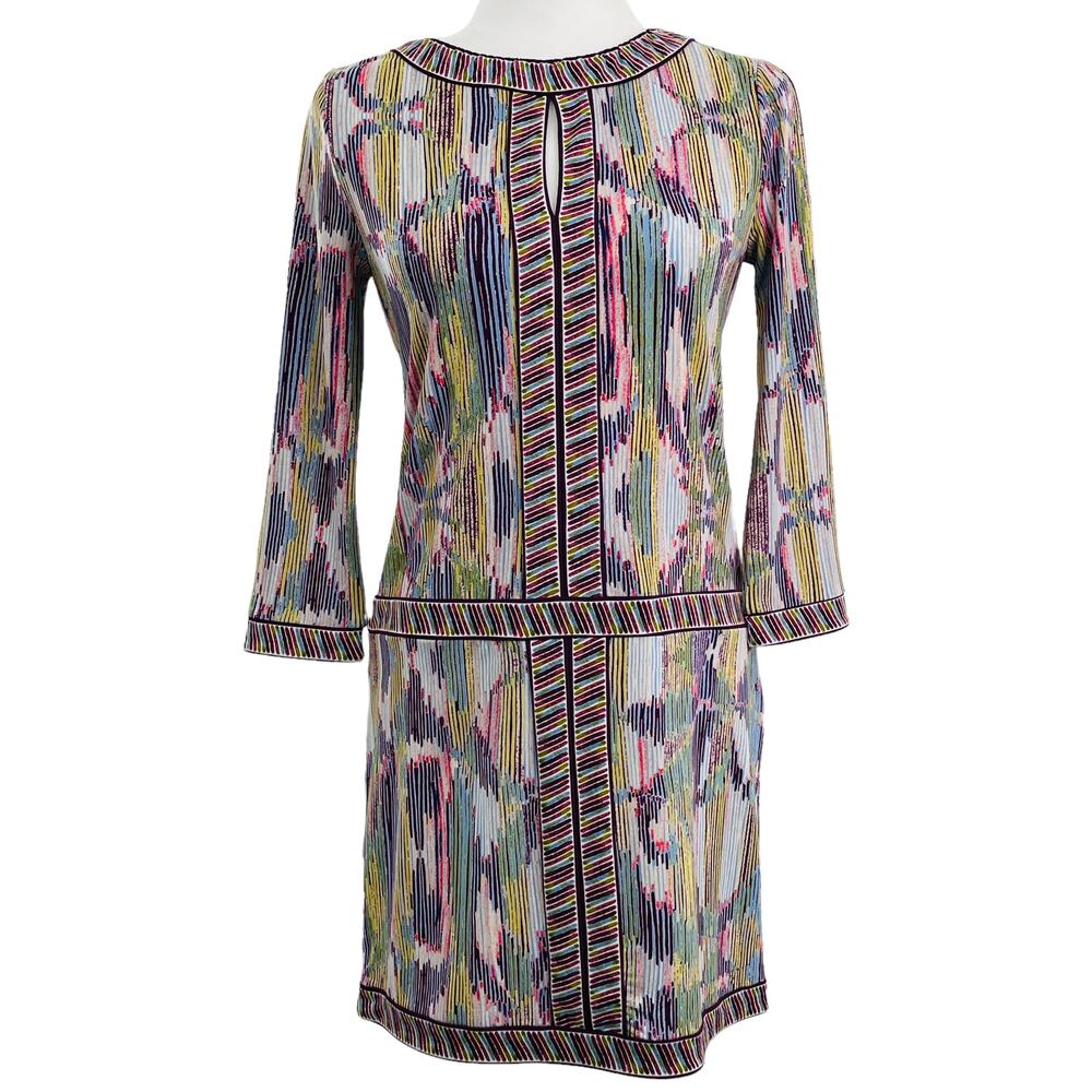 BCBGMAXAZRIA Multicolor Shift Dress Long Sleeve Sleeve Peekaboo Bodice XXS - Picture 2 of 10